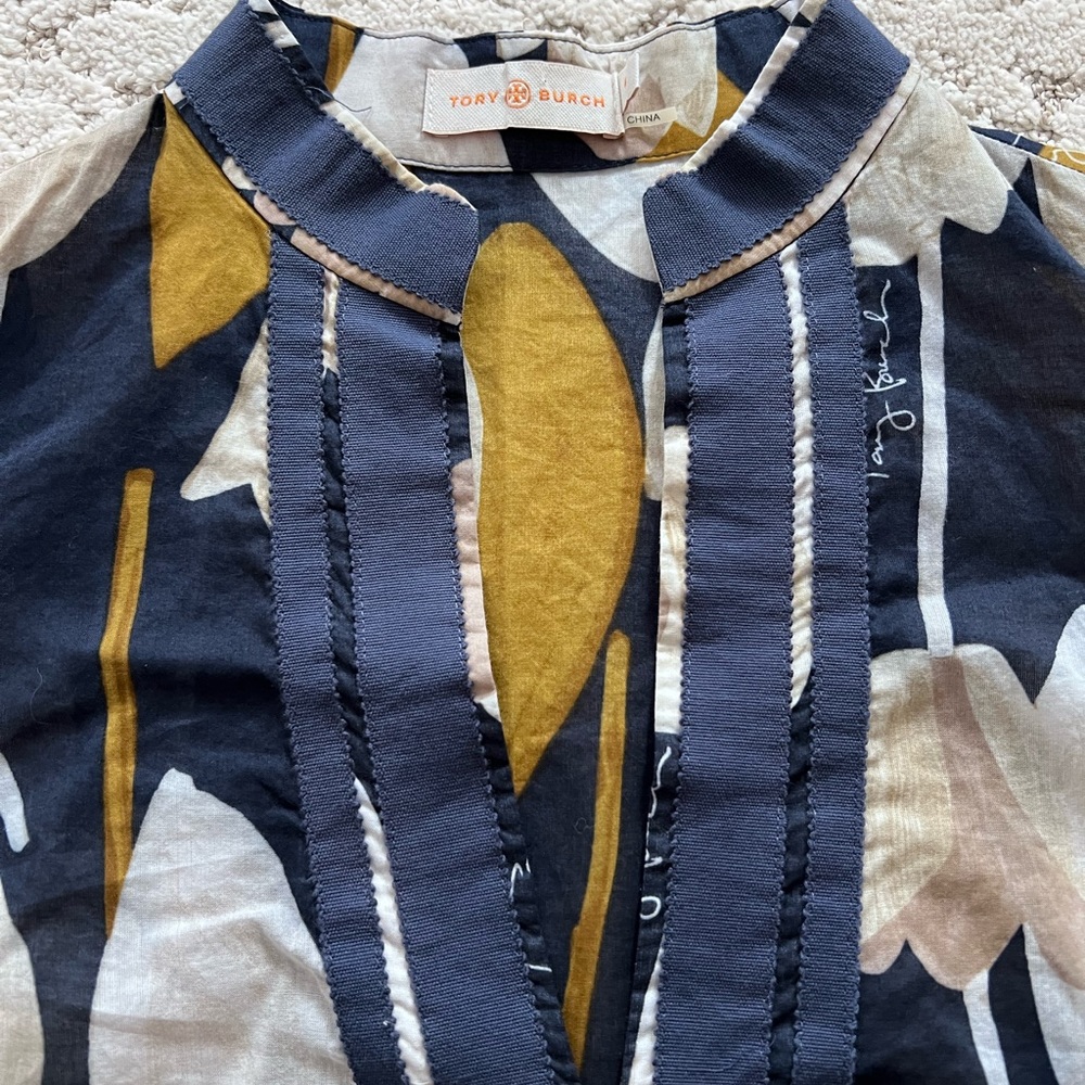 Tory Burch Floral Long Sleeve Tunic Sz 4 - Picture 2 of 6